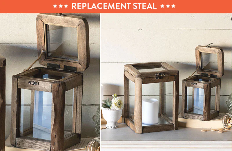 Wooden Framed Box Candle Holders, Set of 2