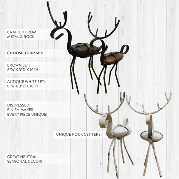 Metal and Rock Reindeer, Set of 2 | Pick Your Color