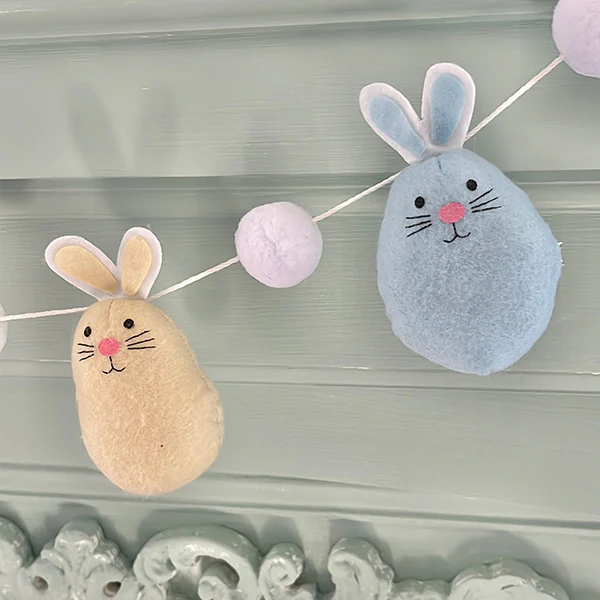 48 Inch Easter Plush Pom-Pom Bunny Banner