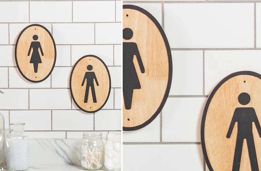 Wooden Bathroom Signs, Set of 2
