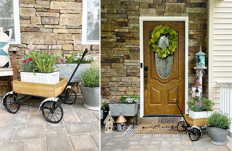 Wood and Metal Planter Wagon