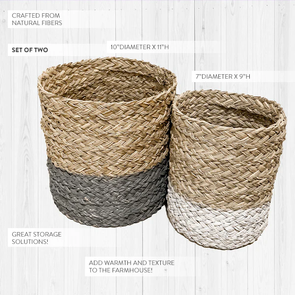 Two-Toned Woven Baskets for Storage, Set of 2
