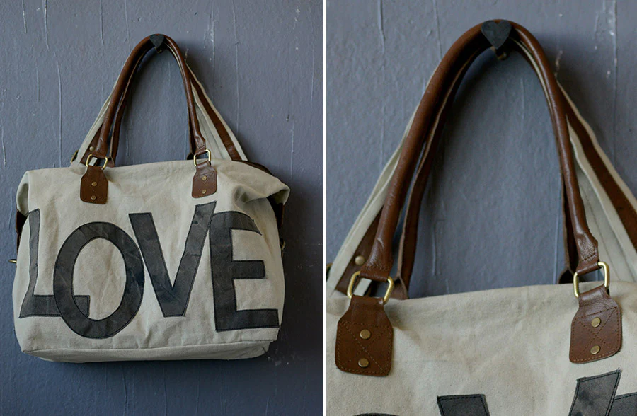 Canvas Love Tote with Leather Handle