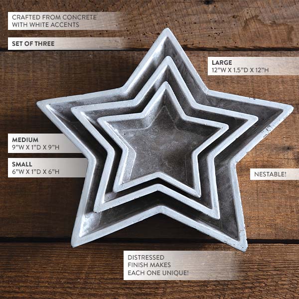 Americana Concrete Star Trays, Set of 3