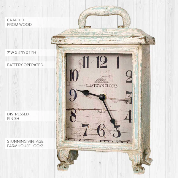 Distressed Wooden Tabletop Clock