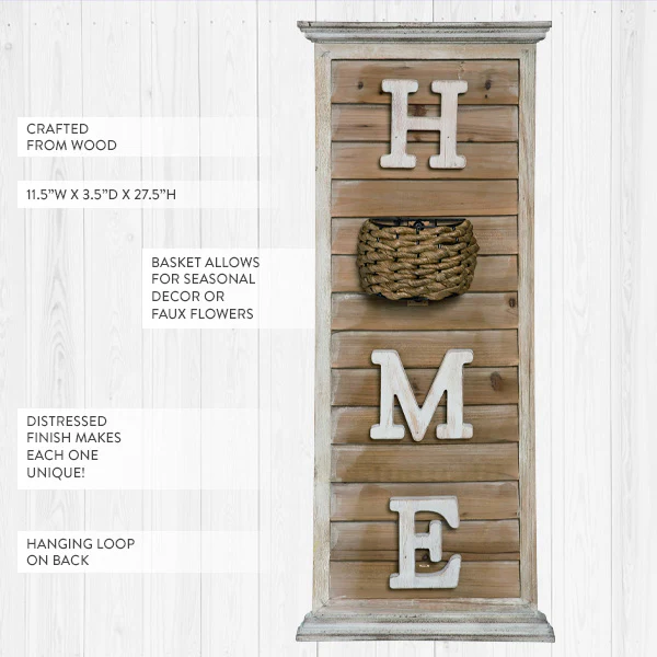 Home Wooden Wall Art Decor with Basket