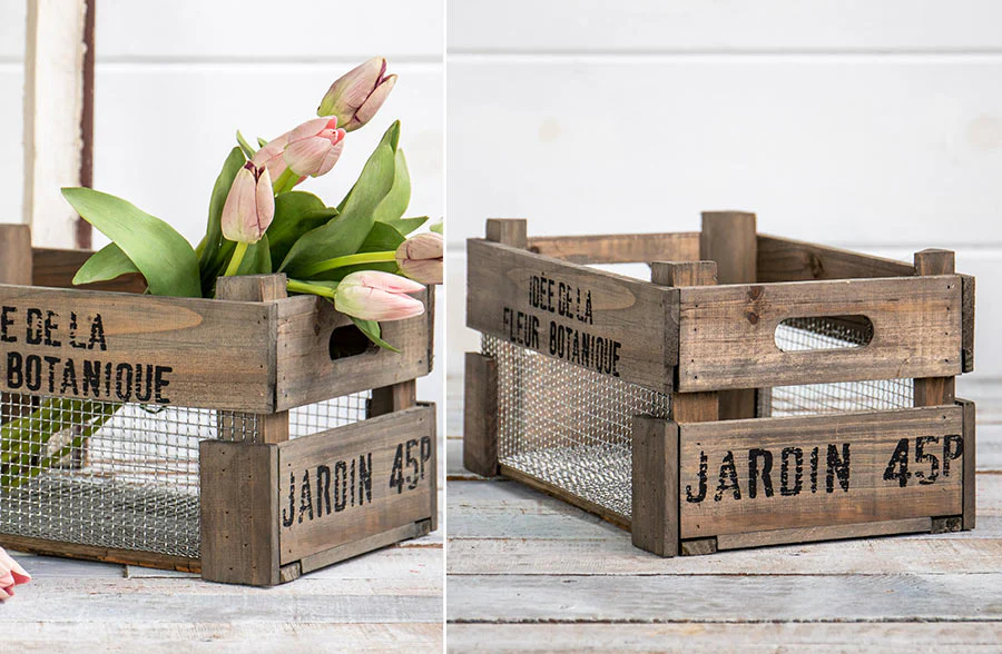 Mesh Lined Wooden Garden Crate