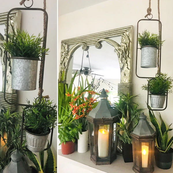 Metal Framed Hanging Galvanized Flower Pot, Set of 2