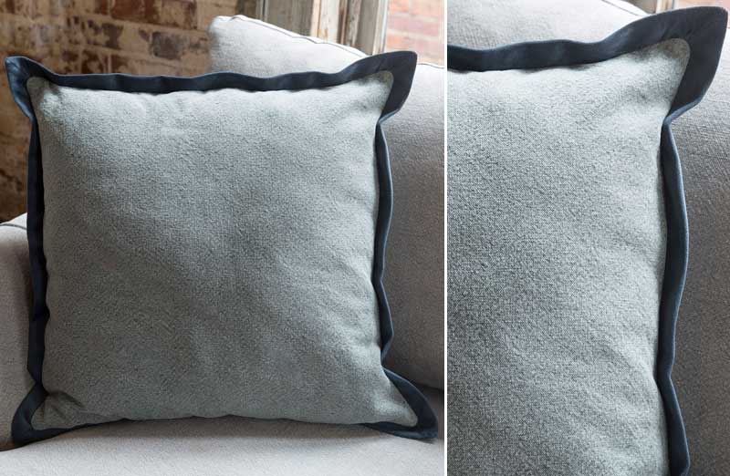 Blue Washed Cotton & Velvet Flange Pillow
