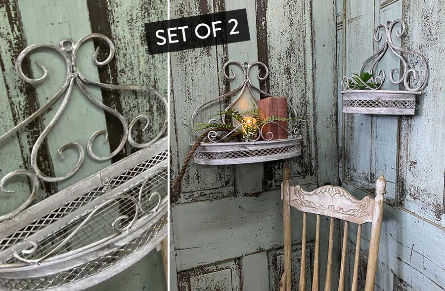 Ornate Metal Scroll Wall Planters, Set of 2