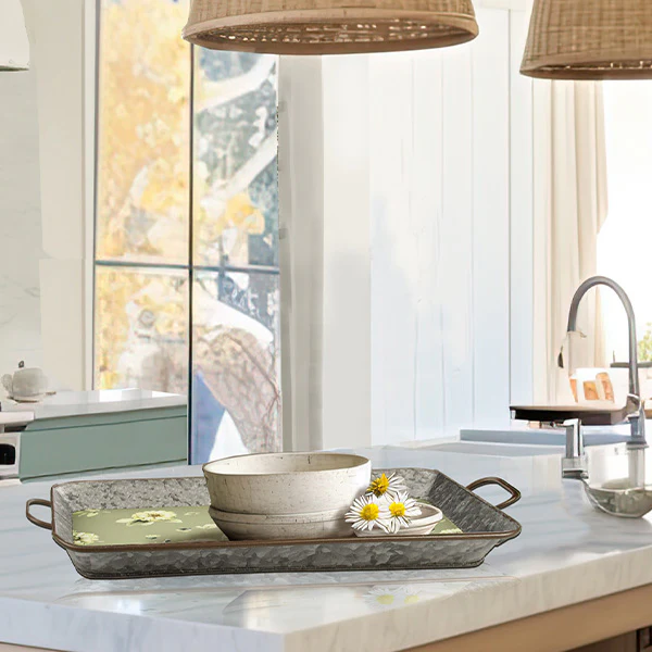 Galvanized Tray with Floral Bottom