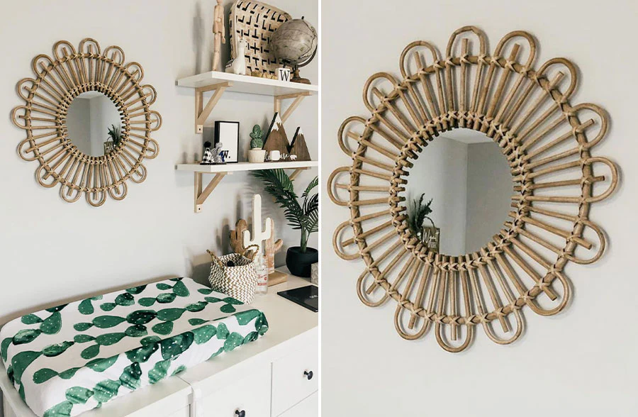 Woven Scalloped Rattan Mirror