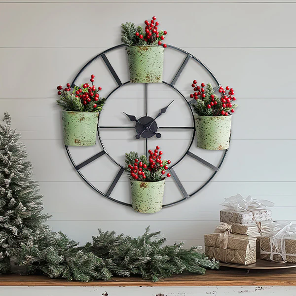 Distressed Green Metal Planter Clock