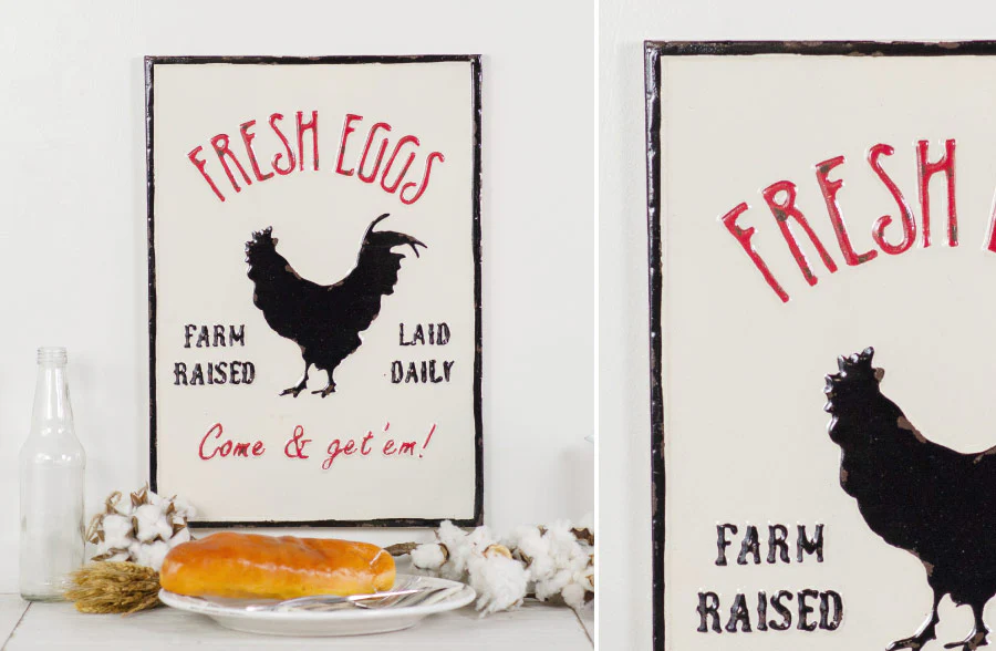 Enamel Inspired Fresh Eggs Sign