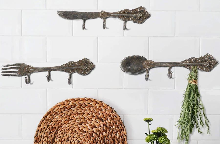 Decorative Fork, Spoon and Knife Wall Hooks, Set of 3