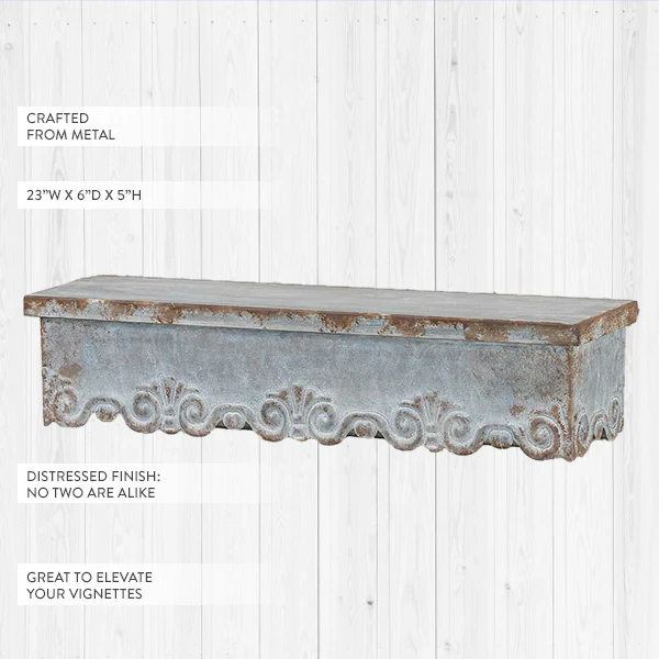 Distressed Galvanized Metal Scroll Wall Shelf