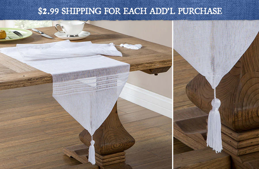 White Table Runner with Tassel