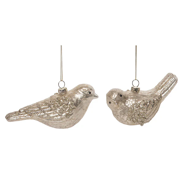 Glass Bird Ornaments, Set of 2