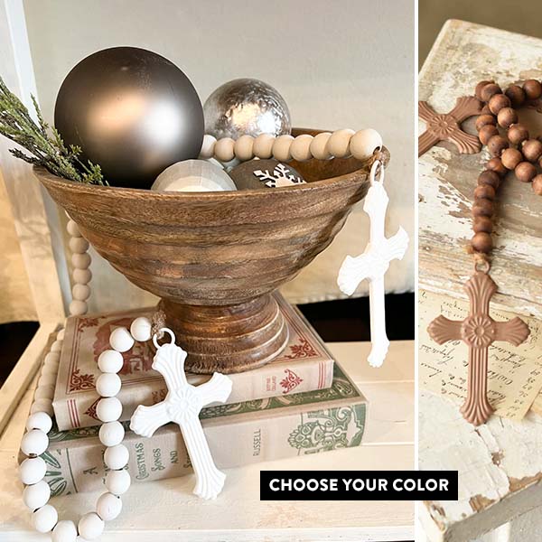 Vintage Inspired Shabby Chic Wood Bead Garland, Pick Your Color