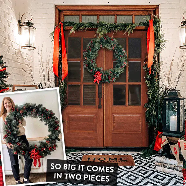 GIGANTIC 40 Inch Pre-Lit Double Door Split Wreath