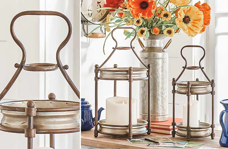 Galvanized Metal Round Lanterns  Set of 2