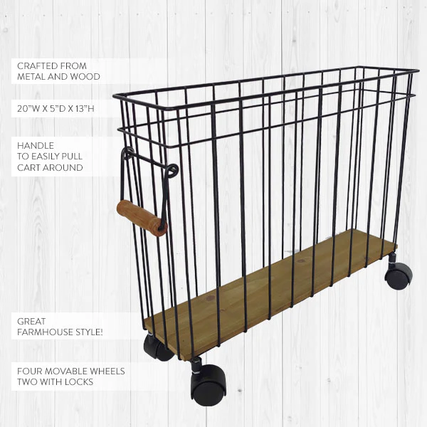 Utilitarian Wood and Metal Farmhouse Rolling Storage Cart