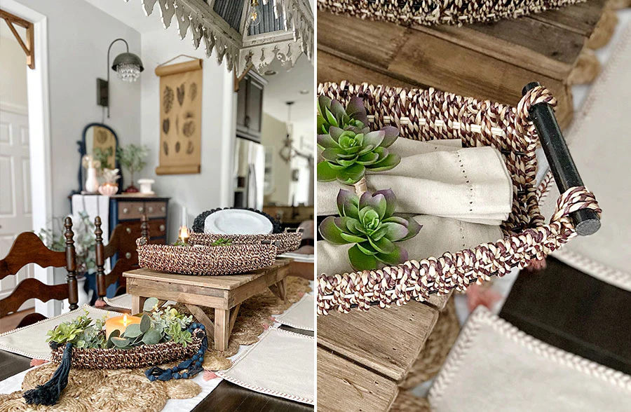 Seagrass Basket Trays with Handles, Set of 3