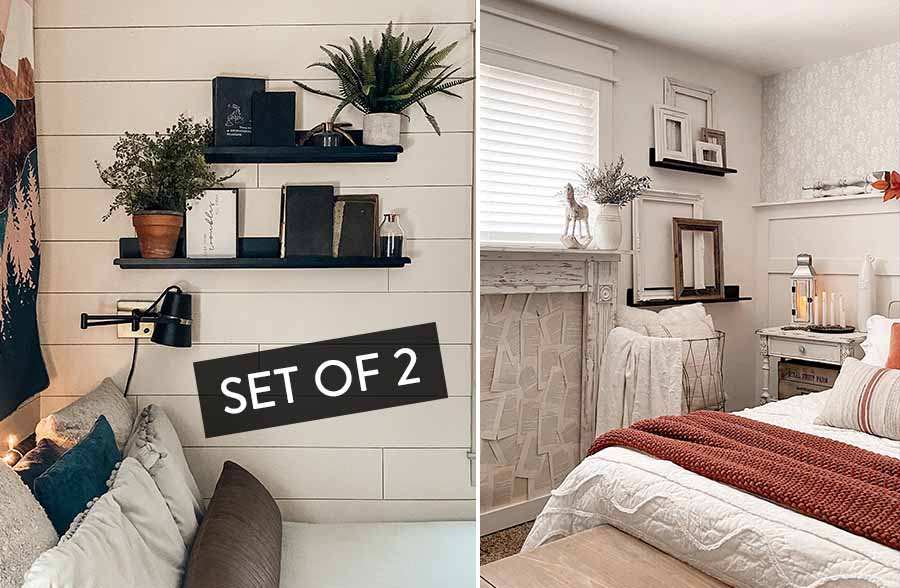 Metal Gunmetal Floating Wall Shelves, Set of 2