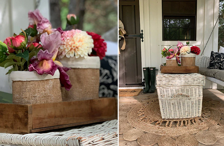 Feedsack Inspired Cement Pots, Set of 2