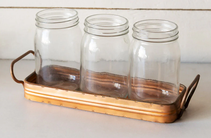 Copper Tray with Mason Jars