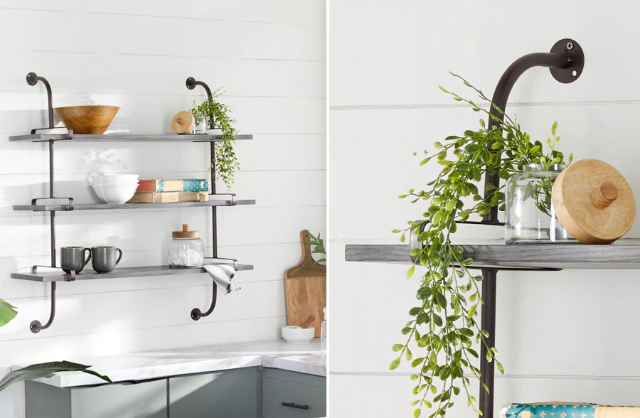 Industrial Pipe Three Tiered Shelf