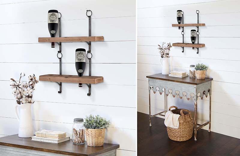 Wall Mounted Open Shelf and Bottle Rack