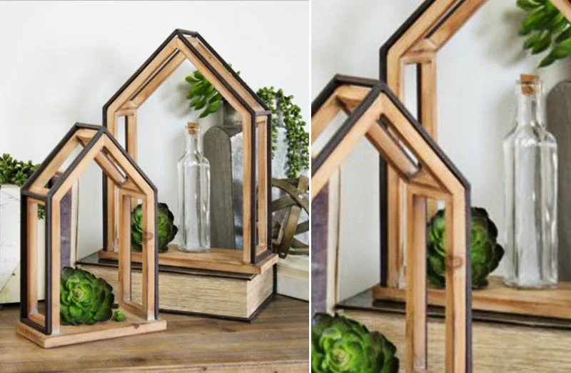 Floating Wooden Framed House Shelves  Set of 2