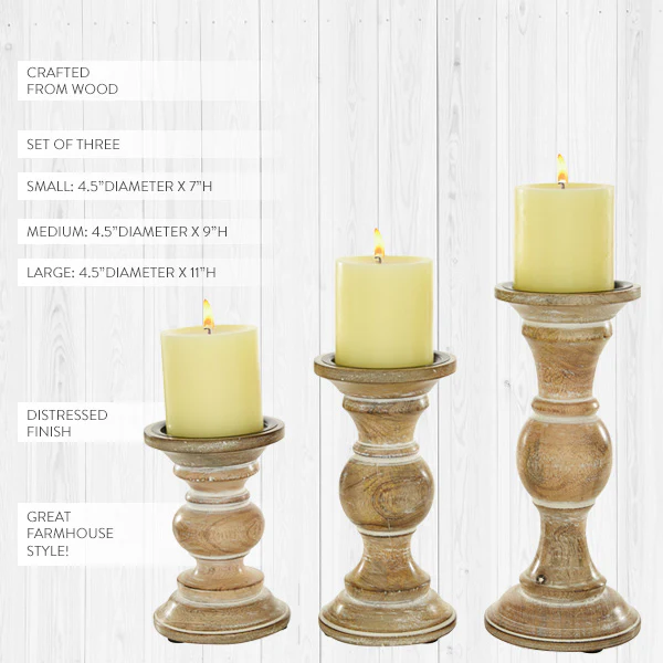 Chunky Wooden Candle Sticks, Set of 3