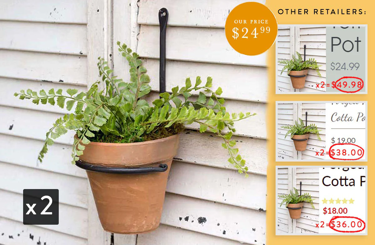 Forged Plant Hanger with Terra Cotta Pot, Set of 2