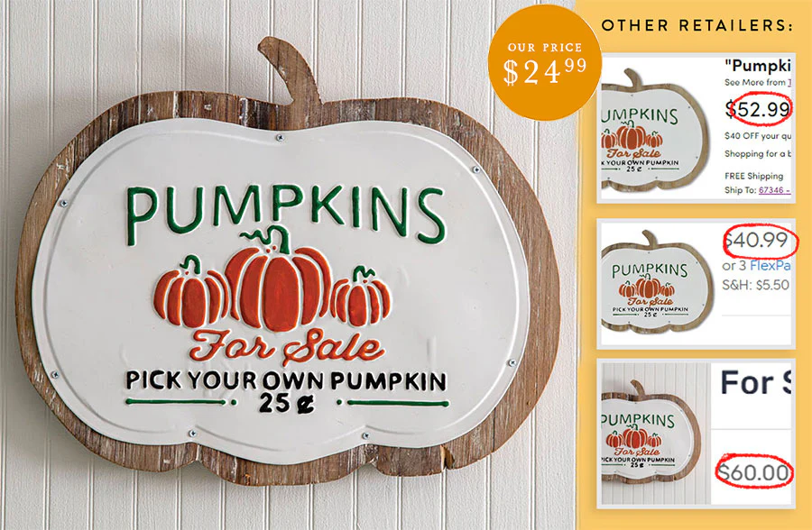 Enamel and Wood Pumpkin Sign