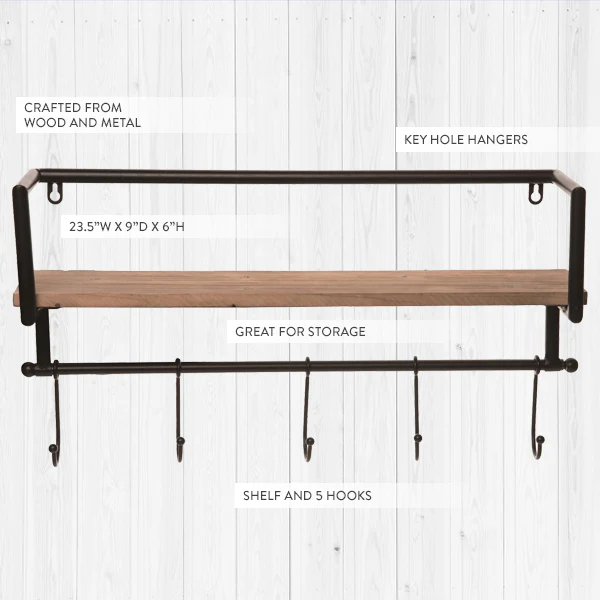 Organizational Wall Shelf with Hooks