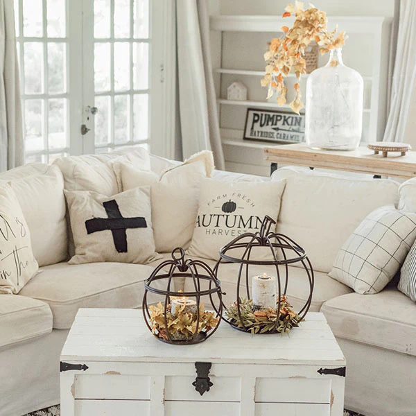 Metal Pumpkin Lanterns, Set of 2