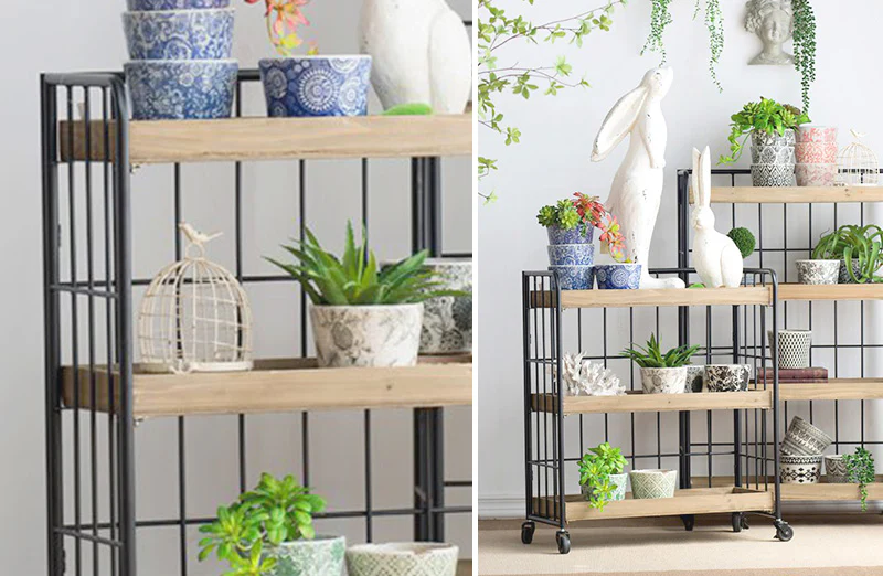 Rustic Cart Shelf with Wheels