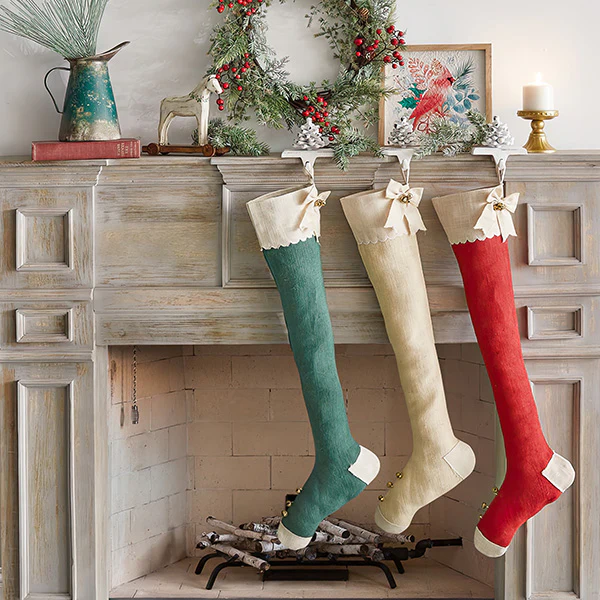 Heirloom Christmas Stockings with Metal Bells, Set of 3