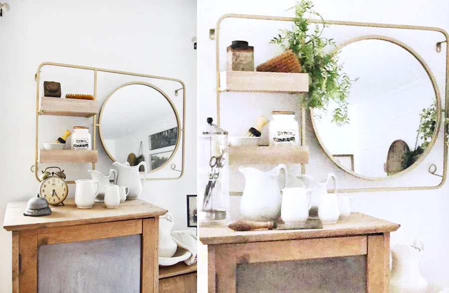 Round Vanity Wall Mirror with Shelving