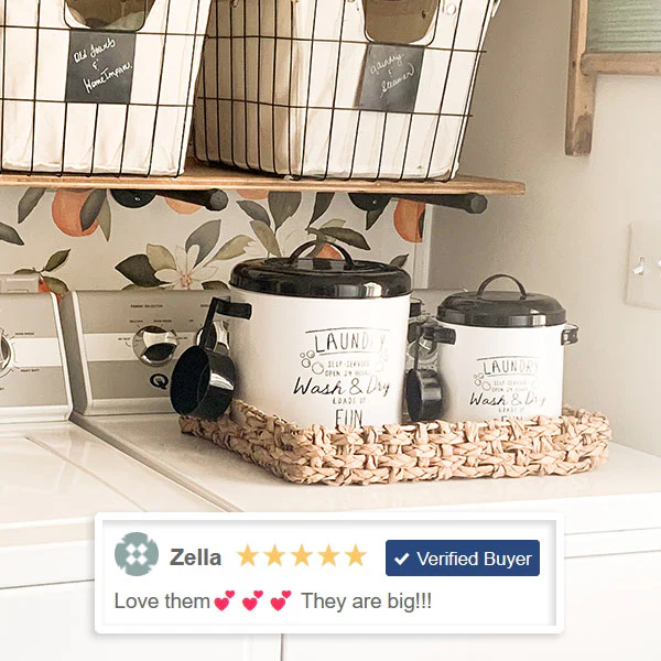 Metal Laundry Canisters with Scoops, Set of 2