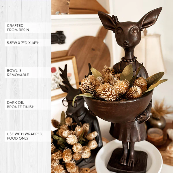 Bronze Girl Reindeer Bowl