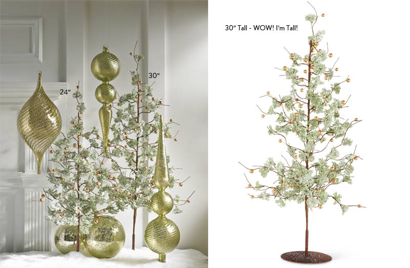 30 Green Glittered Christmas Tree with Gold Beads and Base