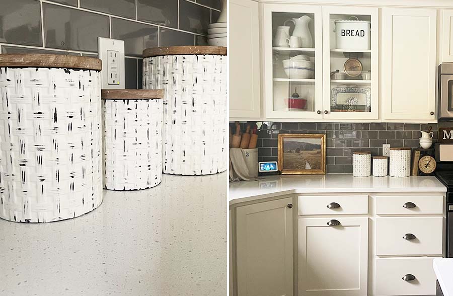 Woven Texture Distressed Canisters with Lids, Set of 3