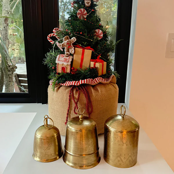 Antique Brass Finish Christmas Bells, Set of 3