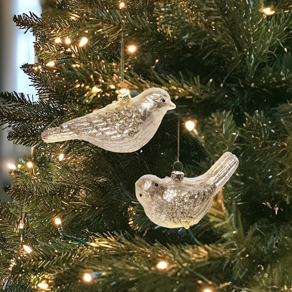 Glass Bird Ornaments, Set of 2