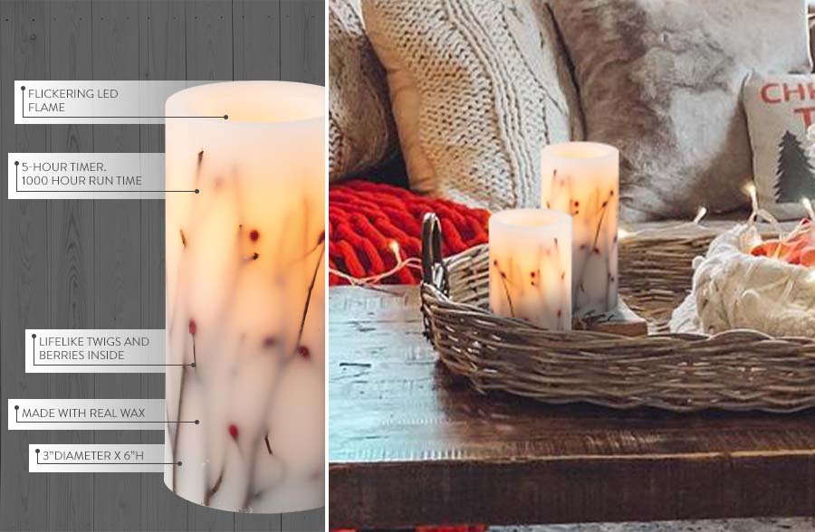 Twigs & Berries LED Candles, Set of 2