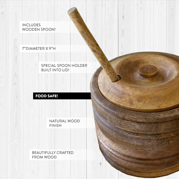 Round Wooden Canister with Spoon
