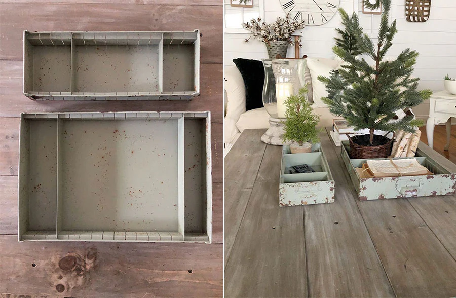 Vintage Metal File Drawer Catchall, Set Of 2